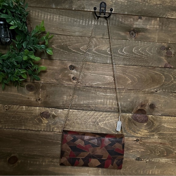 GORGEOUS Vintage 80s Handbag Purse Envelope Clutch Chain Crossbody Patchwork - Picture 8 of 16